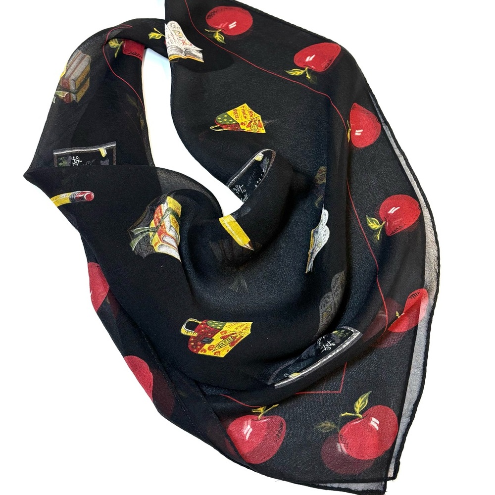 vintage square neck scarf with teaching theme